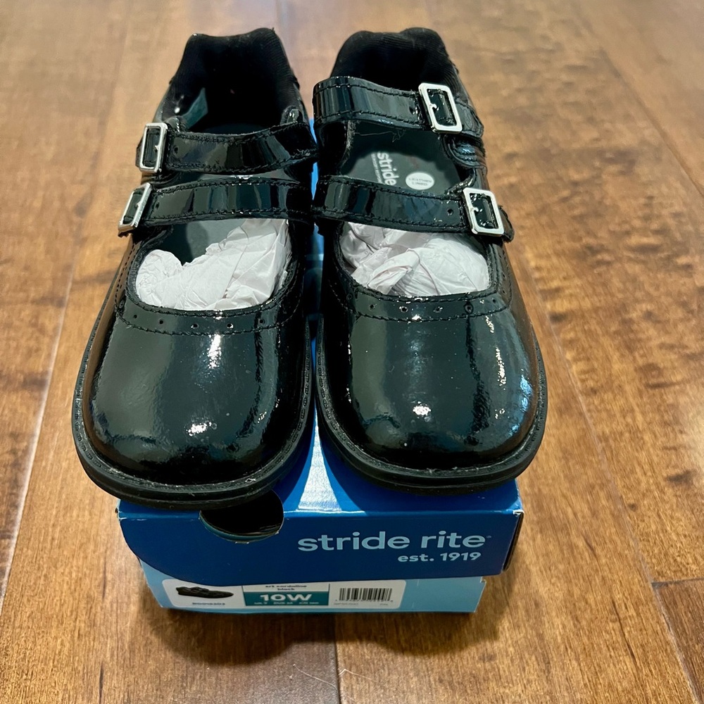 New Stride Rite Cordaline toddler girls black patent Mary Jane shoes size 10W